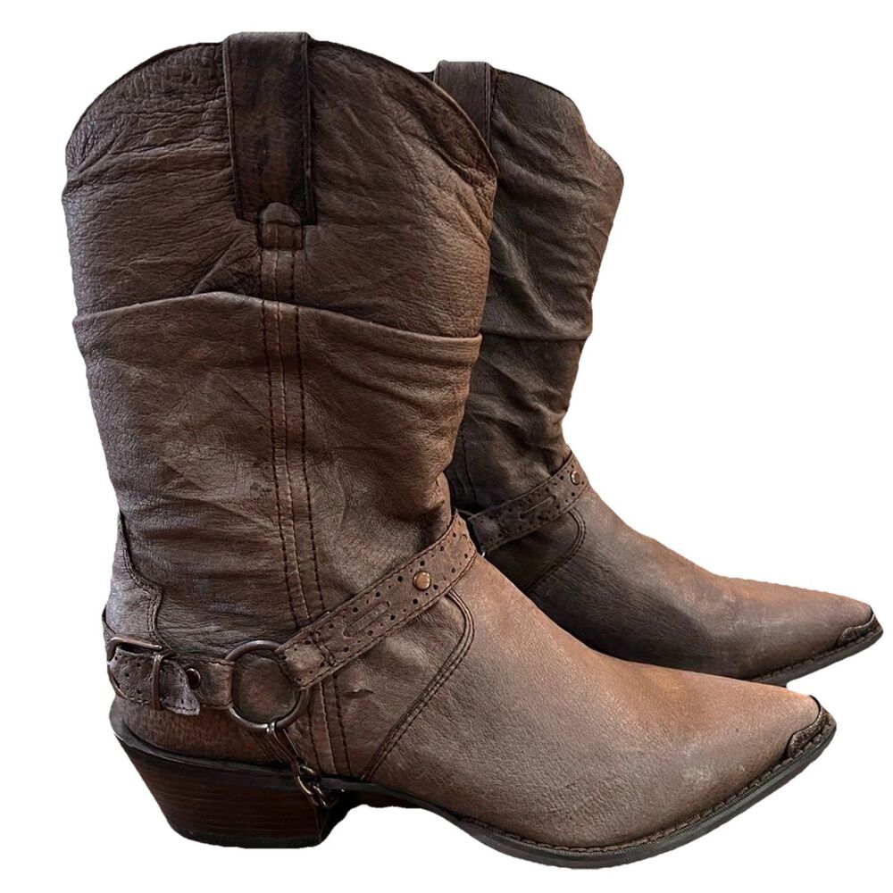 Durango Western Slouch Harness Leather Cowboy Boots Gray Brown Women's 9.5